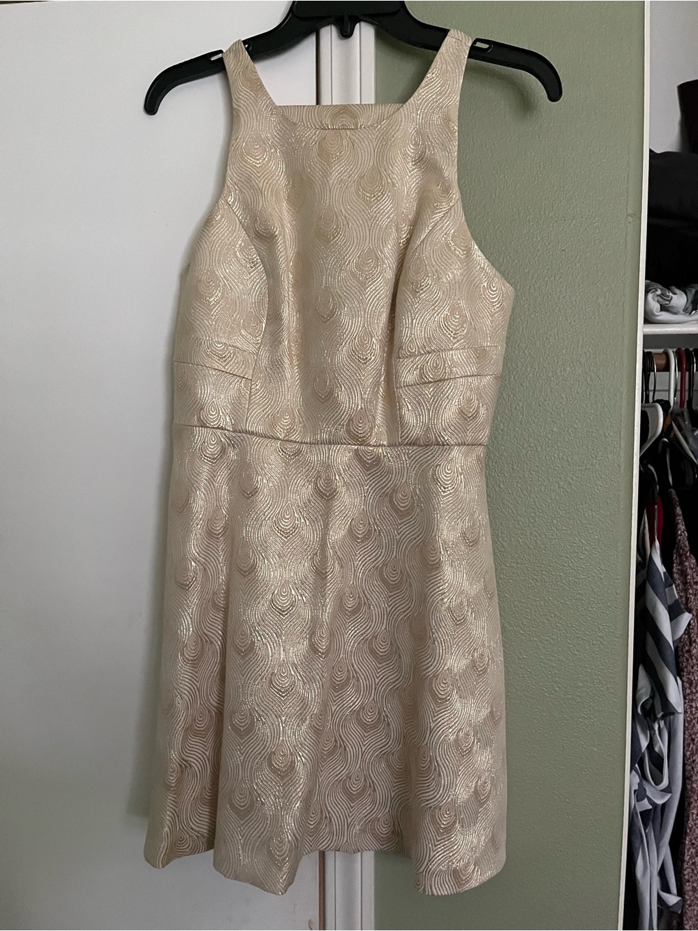BCBGeneration Shimmery Cream Fit-and-Flare Party Dress